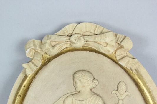 Bassorilievo vintage stile neoclassico placca decorativa quadro ovale da parete Ceramiche e Porcellane