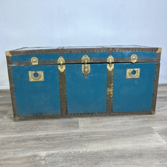 Baule antico in legno da viaggio Forziere Cassapanca 900 vintage Cassa verde Arredamento