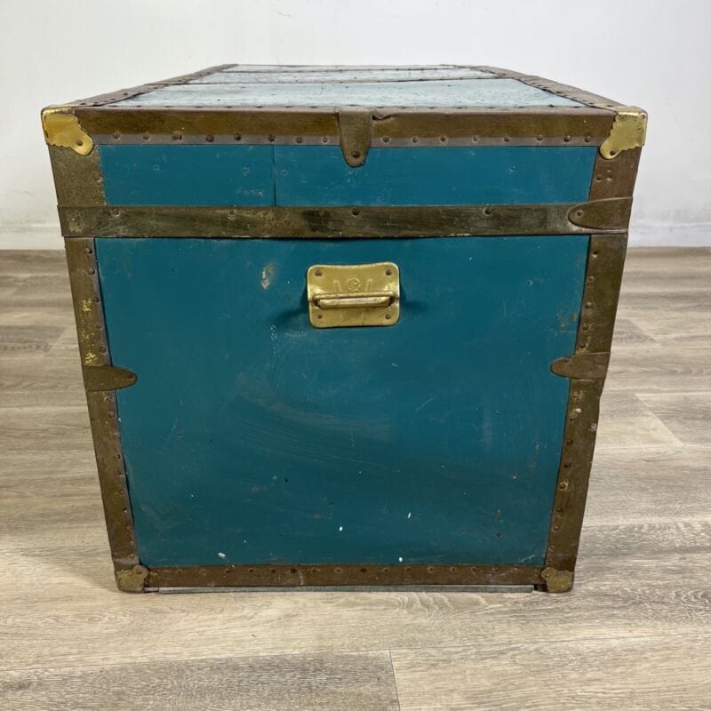Baule antico in legno da viaggio Forziere Cassapanca 900 vintage Cassa verde Arredamento