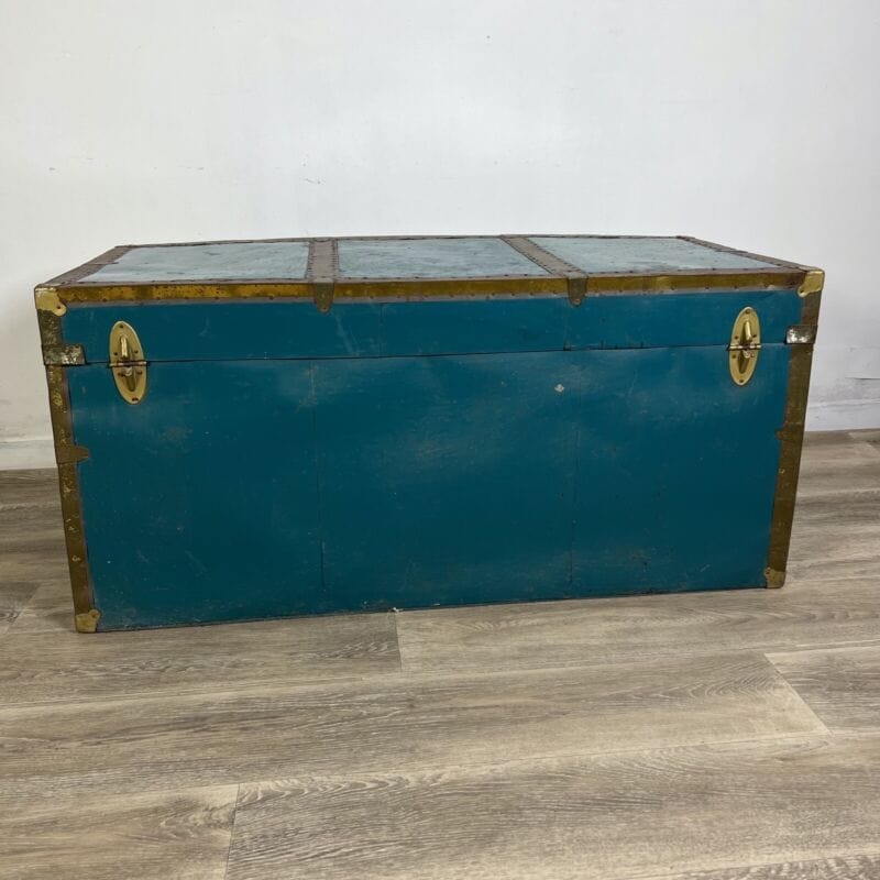 Baule antico in legno da viaggio Forziere Cassapanca 900 vintage Cassa verde Arredamento