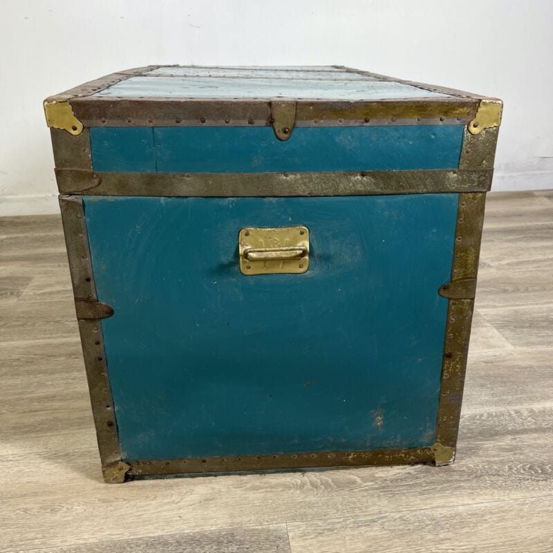 Baule antico in legno da viaggio Forziere Cassapanca 900 vintage Cassa verde Arredamento