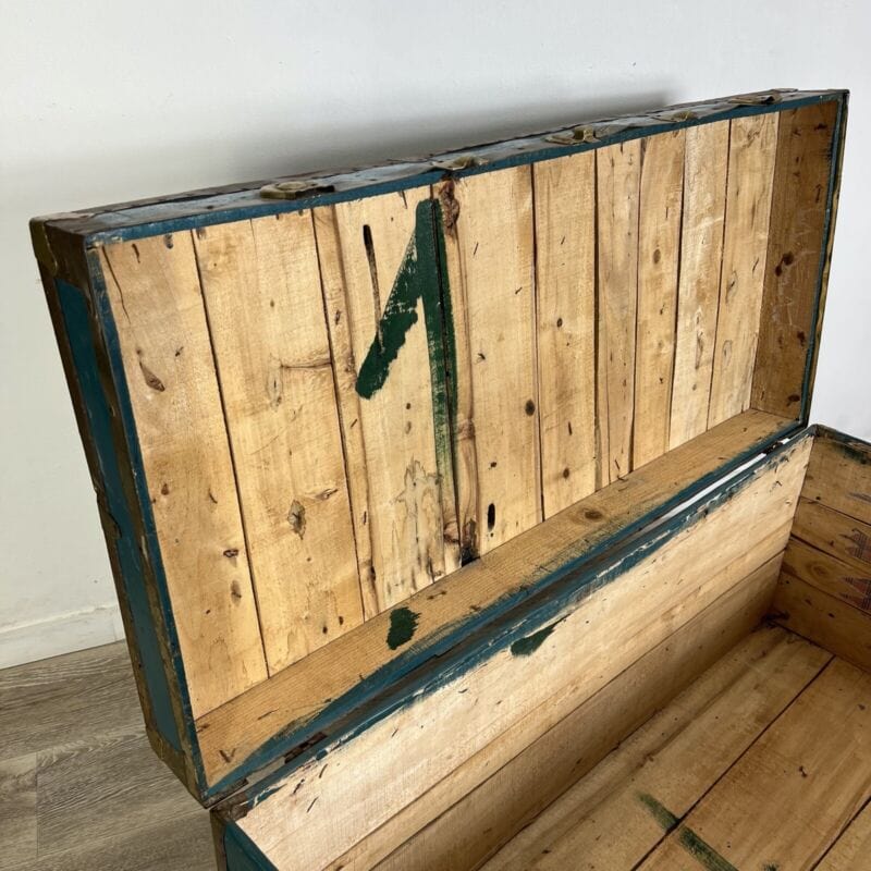 Baule antico in legno da viaggio Forziere Cassapanca 900 vintage Cassa verde Arredamento