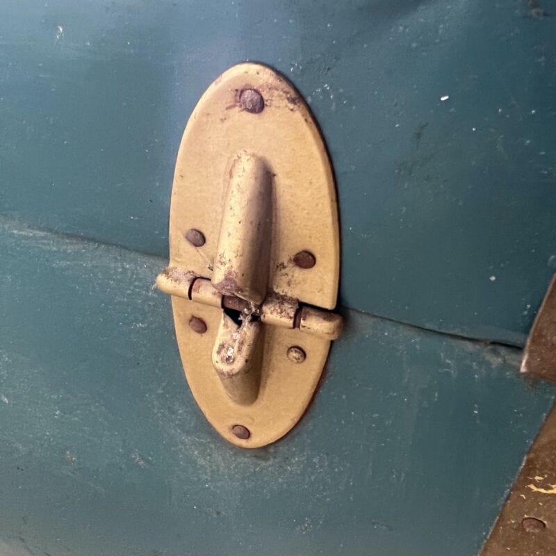 Baule antico in legno da viaggio Forziere Cassapanca 900 vintage Cassa verde Arredamento