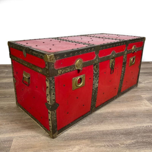 Baule antico in legno da viaggio Forziere Cassapanca Cassa corredo 900 Rosso Arredamento