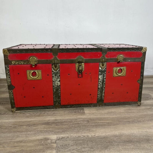 Baule antico in legno da viaggio Forziere Cassapanca Cassa corredo 900 Rosso Arredamento