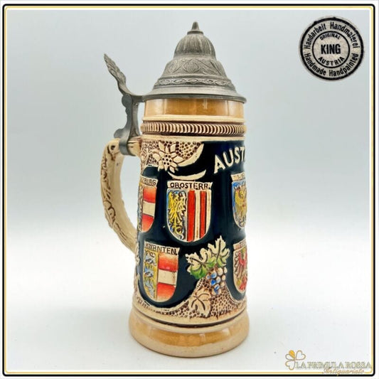 Boccale da birra in ceramica Austria vintage con coperchio in peltro bicchiere Birra & dintorni