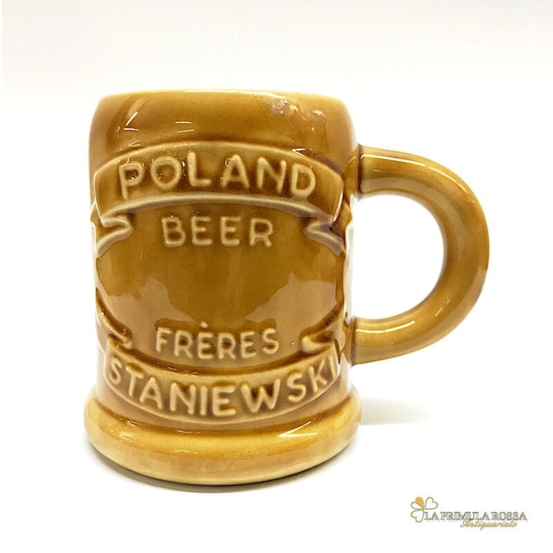 Boccale da birra in ceramica polacco vintage con bicchiere collezione portapenne Birra & dintorni