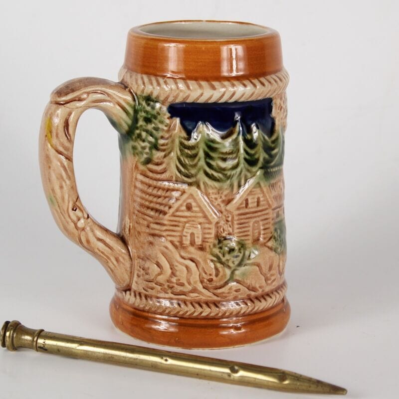 Boccale da birra in ceramica tedesco vintage con bicchiere portapenne collezione Birra & dintorni