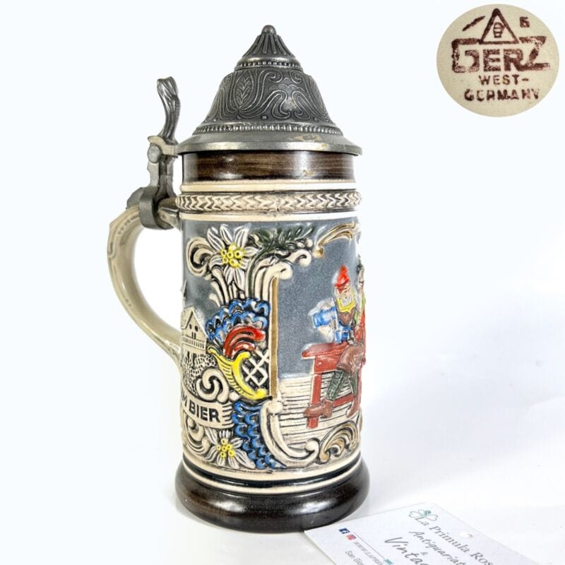 Boccale da birra in ceramica tedesco vintage con coperchio in peltro bicchiere B Birra & dintorni