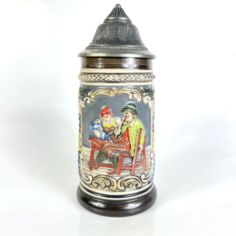 Boccale da birra in ceramica tedesco vintage con coperchio in peltro bicchiere B Birra & dintorni