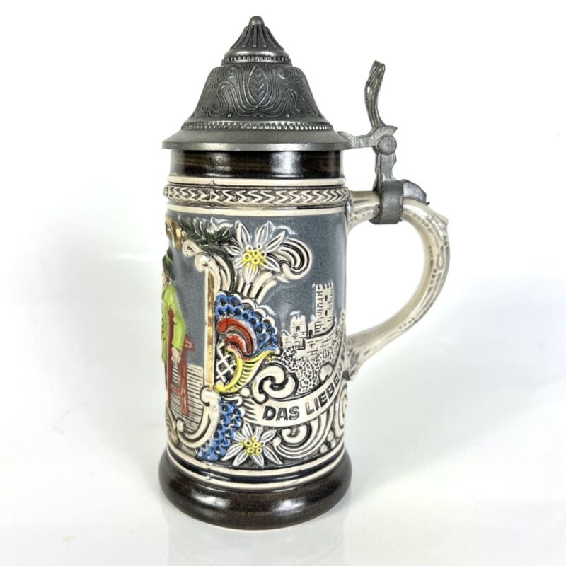 Boccale da birra in ceramica tedesco vintage con coperchio in peltro bicchiere B Birra & dintorni