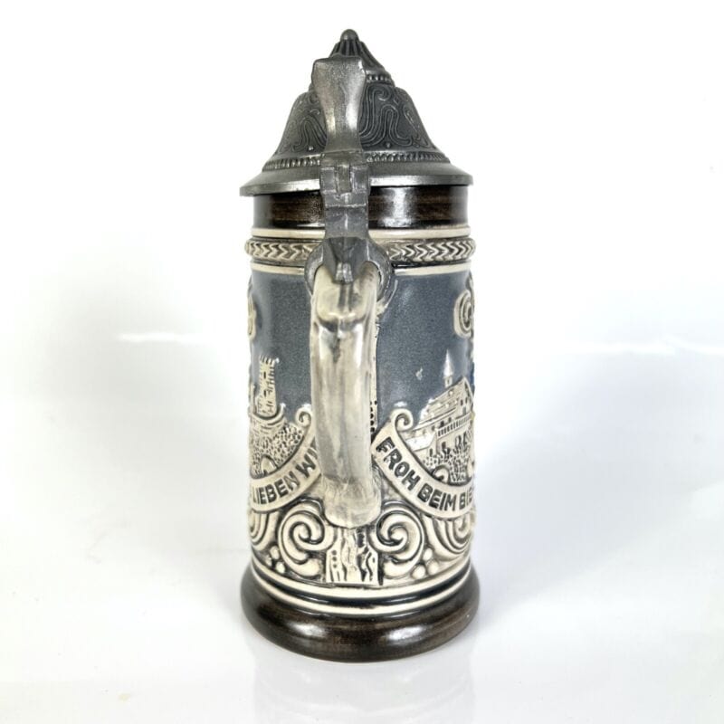 Boccale da birra in ceramica tedesco vintage con coperchio in peltro bicchiere B Birra & dintorni