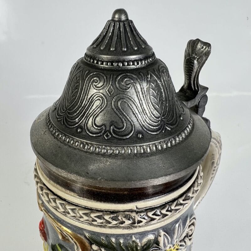 Boccale da birra in ceramica tedesco vintage con coperchio in peltro bicchiere B Birra & dintorni