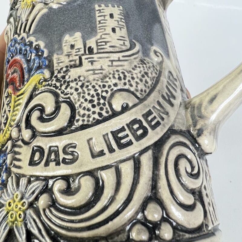 Boccale da birra in ceramica tedesco vintage con coperchio in peltro bicchiere B Birra & dintorni