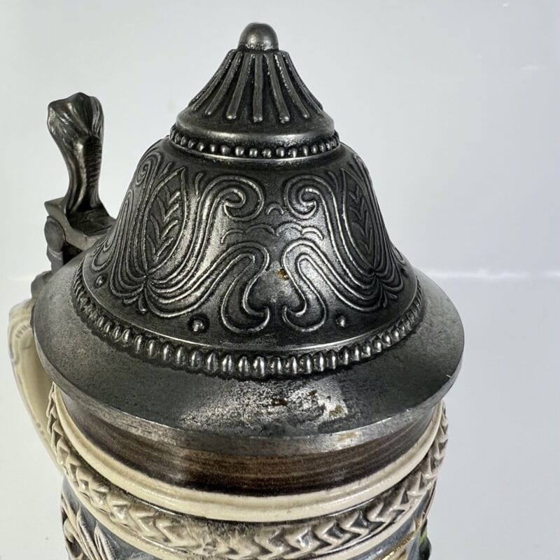 Boccale da birra in ceramica tedesco vintage con coperchio in peltro bicchiere B Birra & dintorni