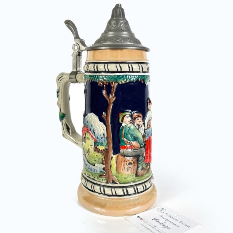 Boccale da birra in ceramica tedesco vintage con coperchio in peltro bicchiere L Birra & dintorni