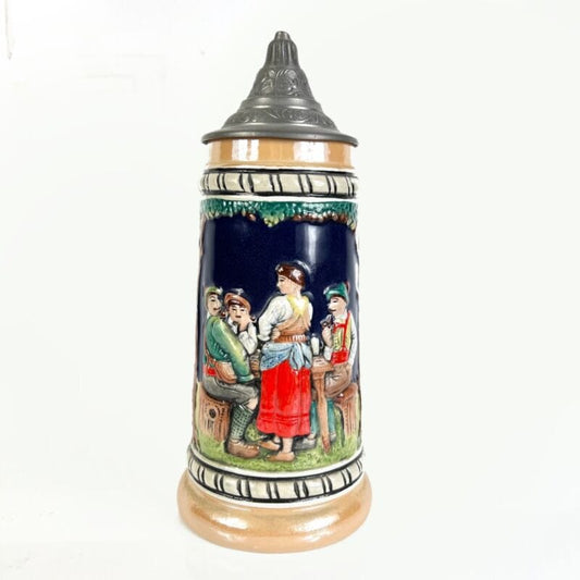 Boccale da birra in ceramica tedesco vintage con coperchio in peltro bicchiere L Birra & dintorni