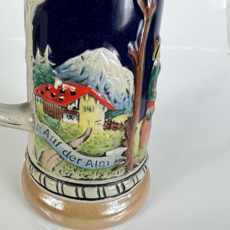 Boccale da birra in ceramica tedesco vintage con coperchio in peltro bicchiere L Birra & dintorni