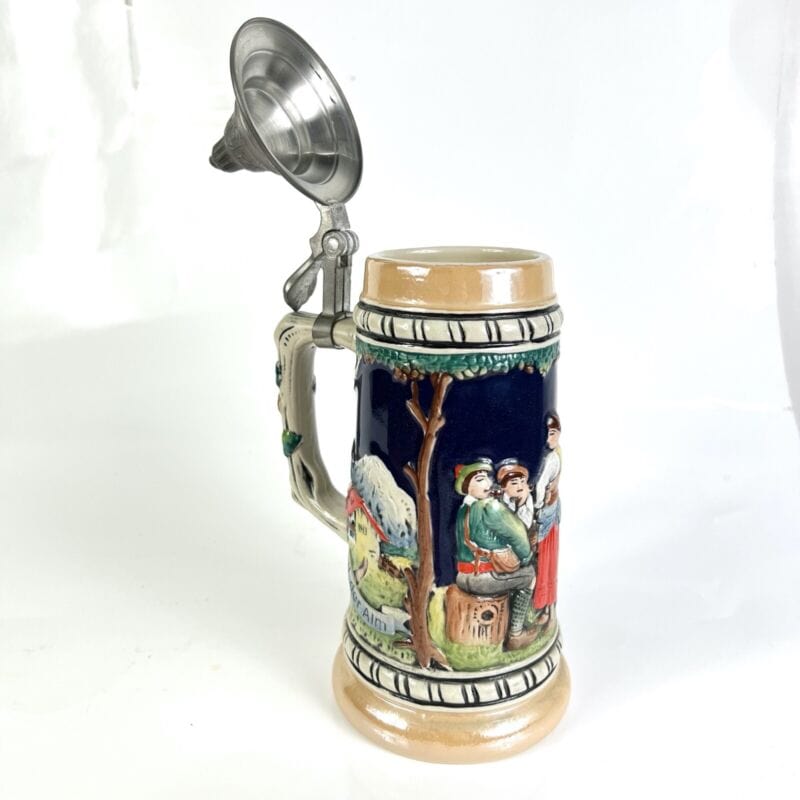 Boccale da birra in ceramica tedesco vintage con coperchio in peltro bicchiere L Birra & dintorni