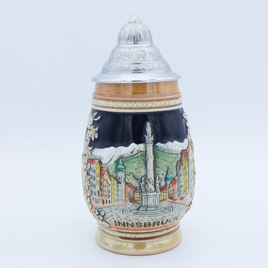 Boccale da birra in ceramica tedesco vintage con coperchio in peltro bicchiere Birra & dintorni