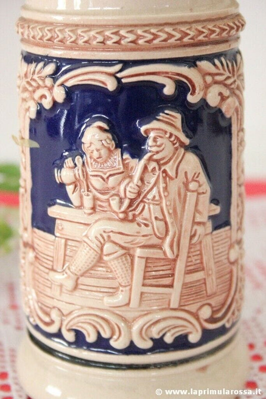 BOCCALE VINTAGE DA BIRRA IN CERAMICA GRES LAVORAZIONE A BASSORILIEVO h cm 24 Birra & dintorni