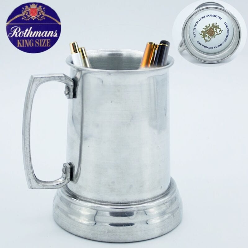 Boccale vintage pubblicitario anni 70 sigarette Rothmans Portapenne da scrivania Sheffield & Argento
