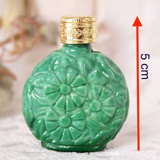 Boccetta porta profumo vintage in vetro verde per signora da borsetta collezione Sheffield & Argento