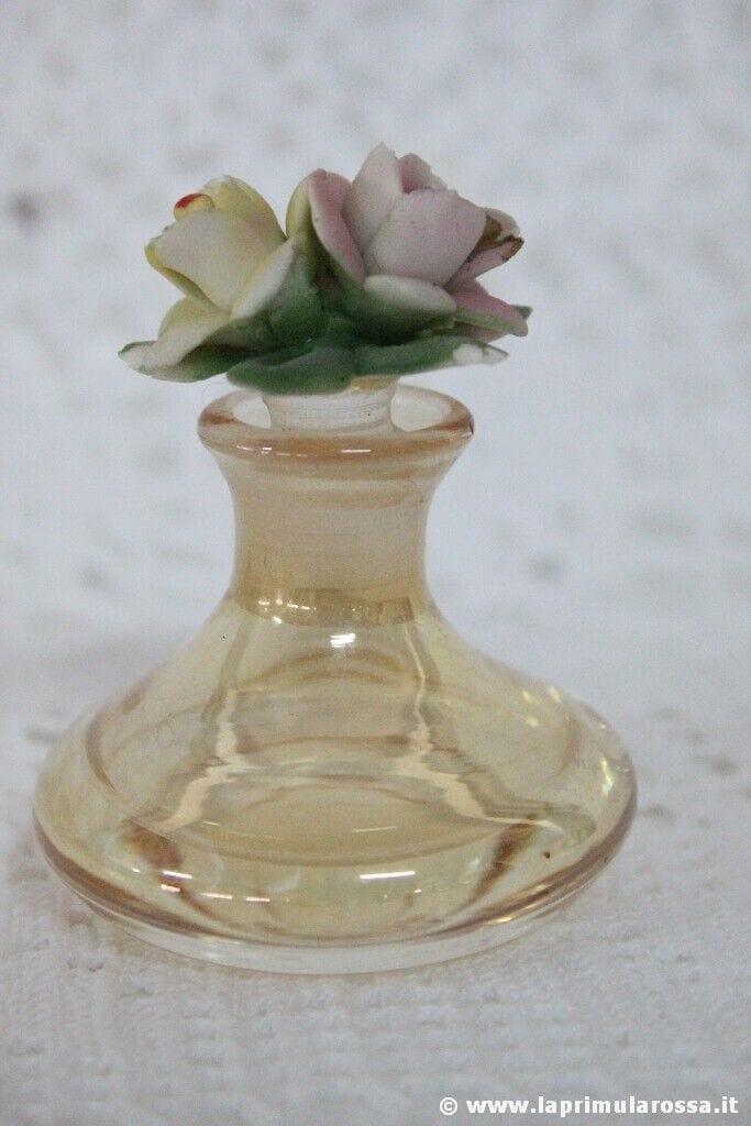 BOTTIGLIETTA PORTA PROFUMO VINTAGE VETRO TAPPO PORCELLANA FIORI PERFUME BOTTLE Vetri e Cristalli