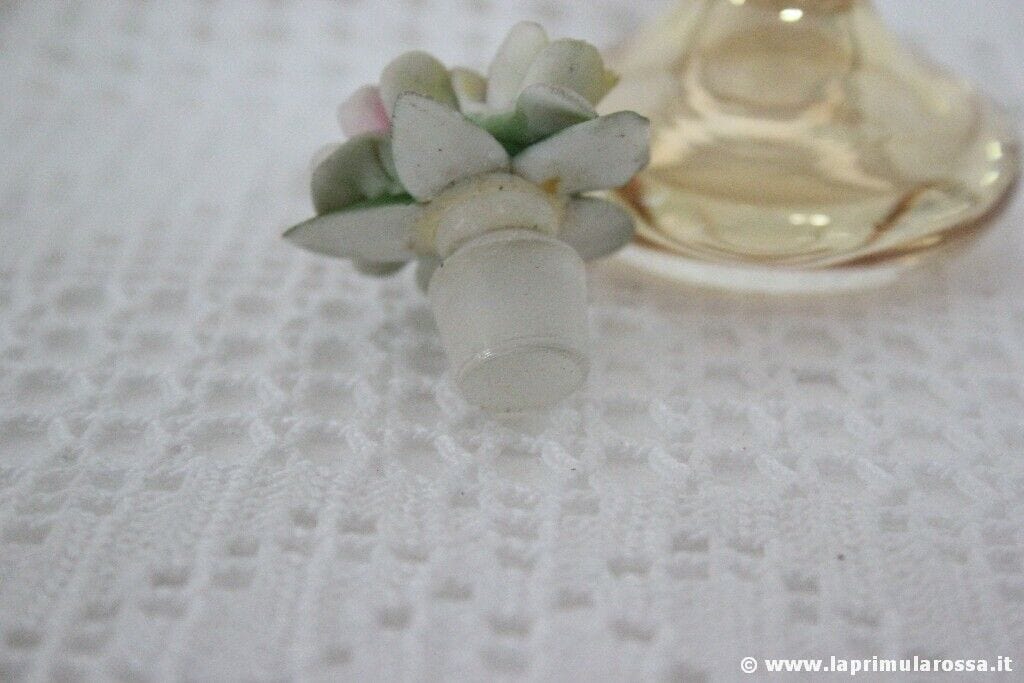 BOTTIGLIETTA PORTA PROFUMO VINTAGE VETRO TAPPO PORCELLANA FIORI PERFUME BOTTLE Vetri e Cristalli