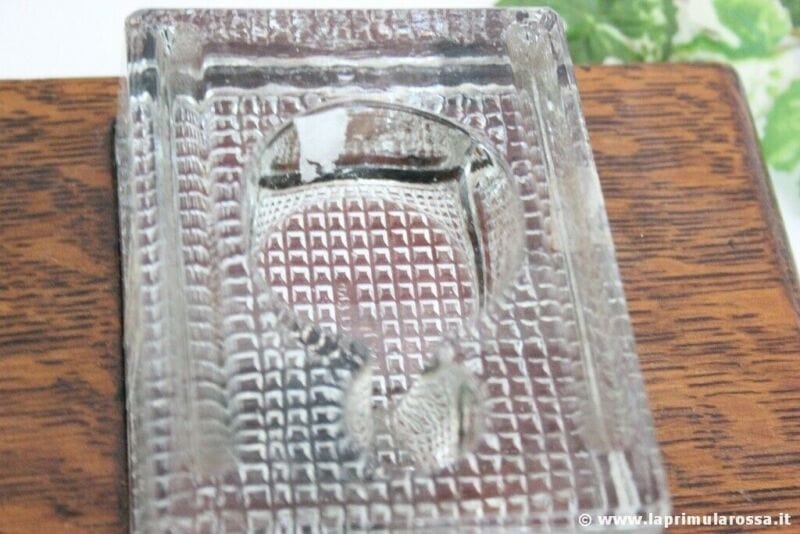CALAMAIO ANTICO IN VETRO BASE LEGNO DA SCRIVANIA - VINTAGE WOODEN GLASS INKWELL Complementi d'arredo