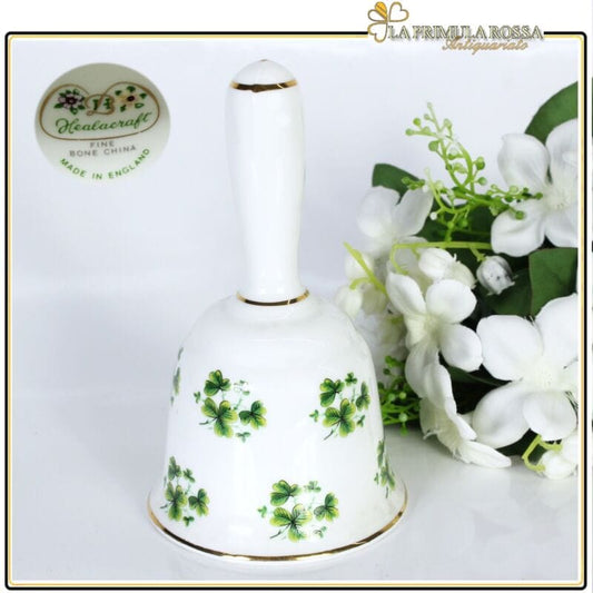 Campanella vintage Inglese in porcellana bianca fiori verdi campana decorativa Campane - Campanelle