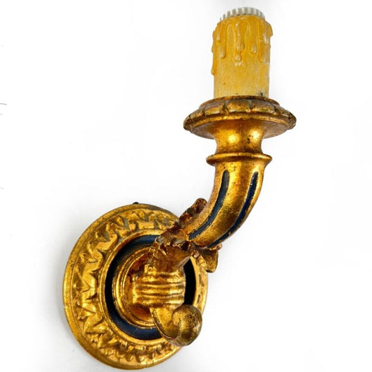 Candeliere stile antico Applique vintage in legno dorato oro lampada da parete Lampade Appliques