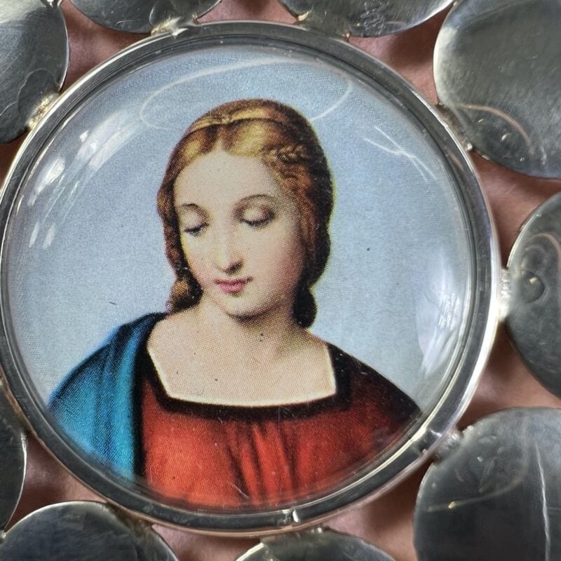 Capoculla  in Argento 800 Antico con Madonna Medaglione da culla in miniatura Oggetti sacri - rosari