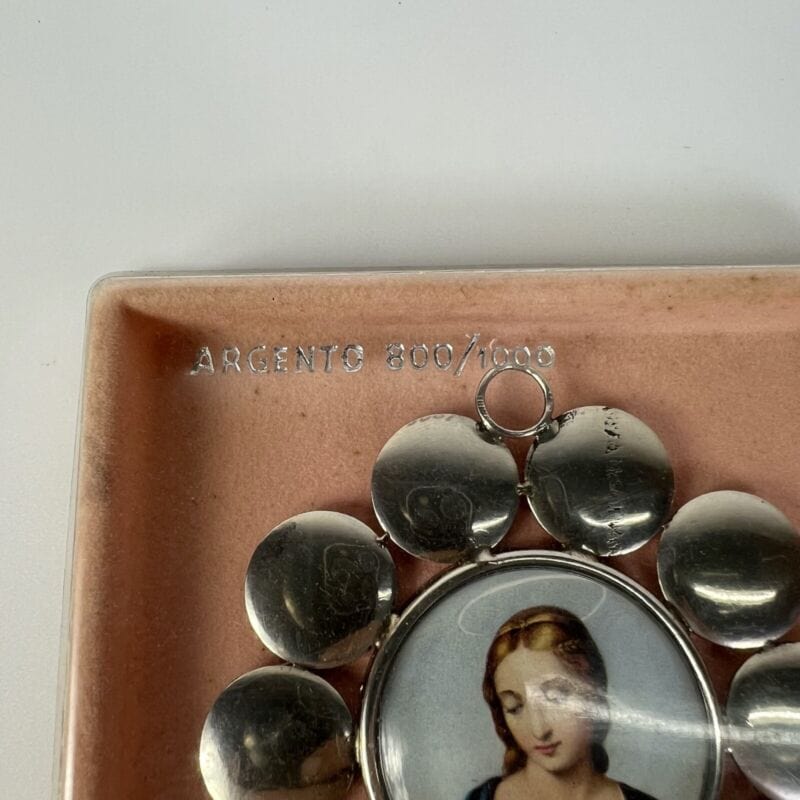 Capoculla  in Argento 800 Antico con Madonna Medaglione da culla in miniatura Oggetti sacri - rosari