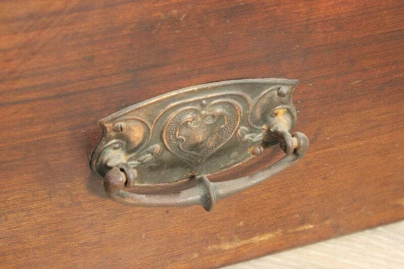 Cassetto antico in legno teca epoca 800 mensola inglese scatola con maniglie Scatole in legno