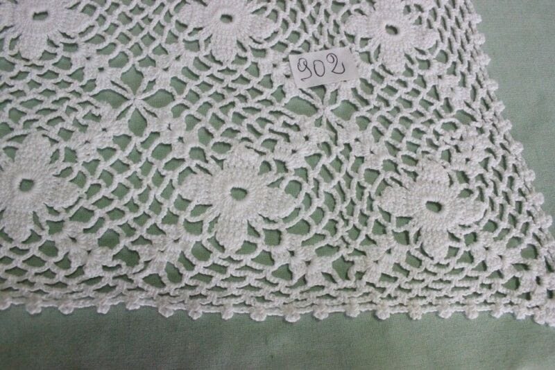CENTRO VINTAGE IN COTONE BIANCO LAVORATO AD UNCINETTO cm 65x65 CROCHET HAND MADE Corredo Pizzi e Tessuti