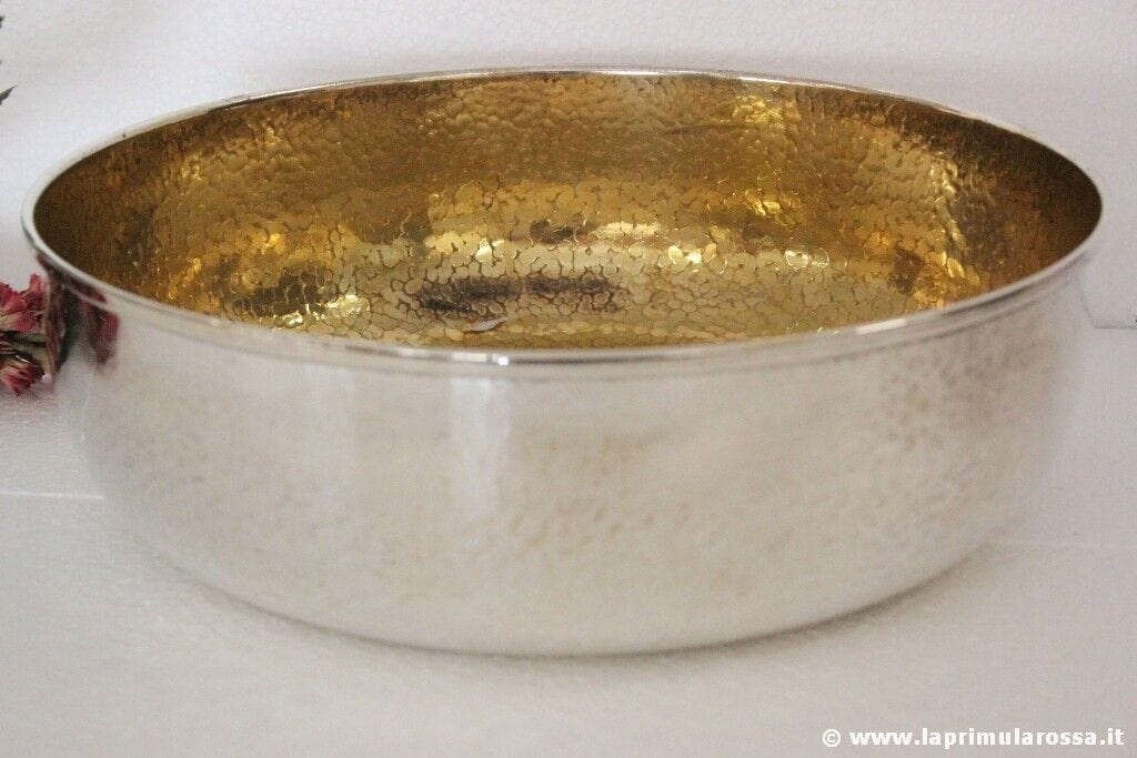 CENTROTAVOLA ANNI '70 IN SILVERPLATE E VERMEILLE VINTAGE EPNS HAMMERED  BOWL Sheffield & Argento
