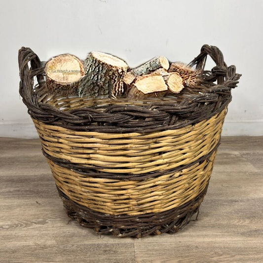 Cesta portalegna in vimini da interno cesto antico contenitore per camino 900 Vintage
