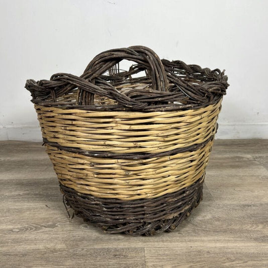 Cesta portalegna in vimini da interno cesto antico contenitore per camino 900 Vintage