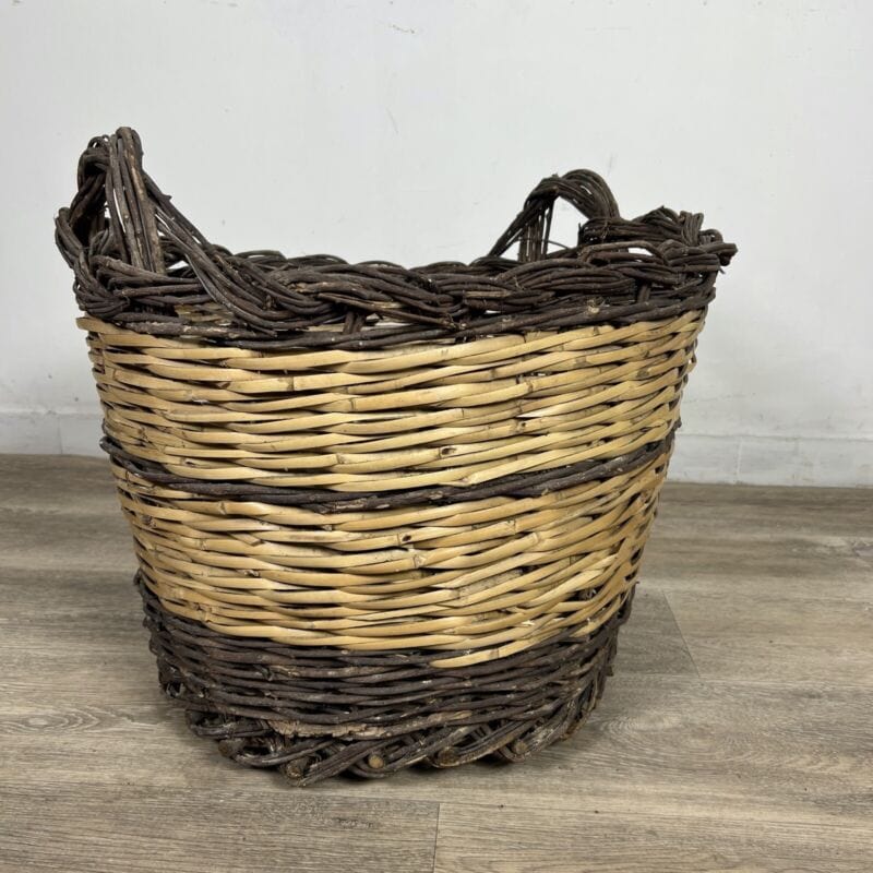 Cesta portalegna in vimini da interno cesto antico contenitore per camino 900 Vintage