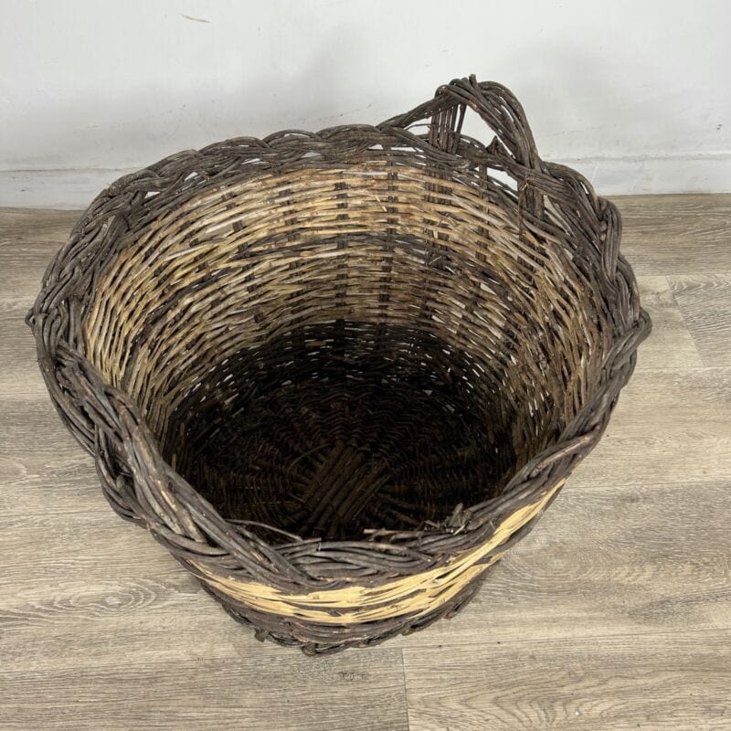 Cesta portalegna in vimini da interno cesto antico contenitore per camino 900 Vintage