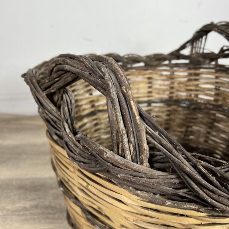 Cesta portalegna in vimini da interno cesto antico contenitore per camino 900 Vintage