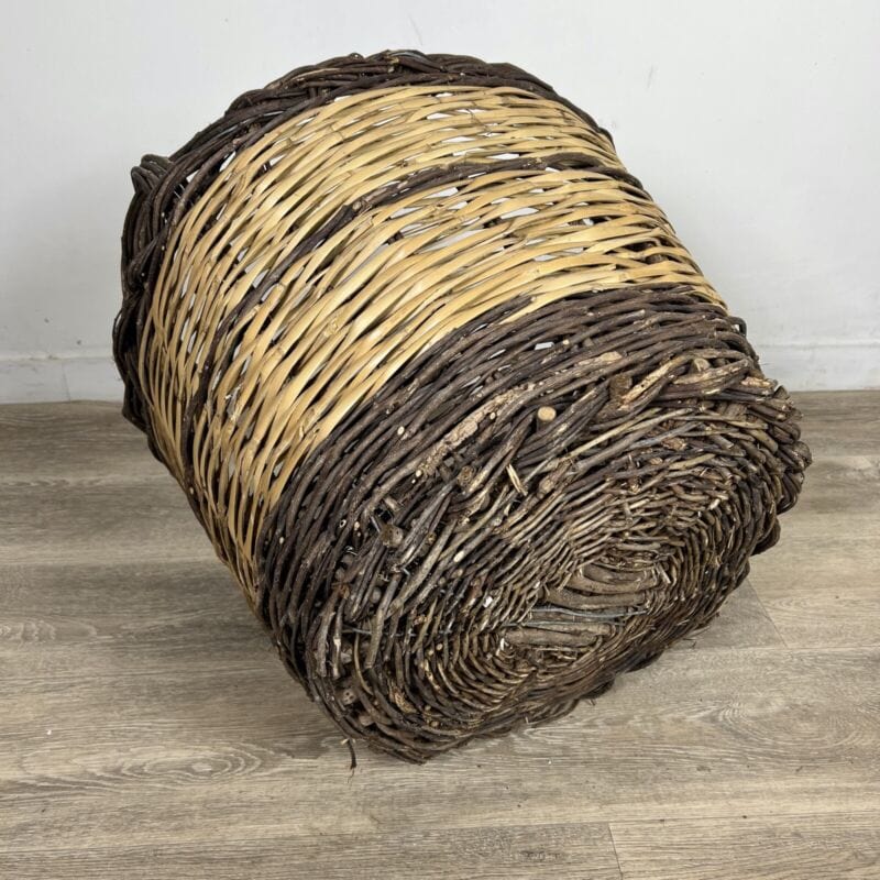 Cesta portalegna in vimini da interno cesto antico contenitore per camino 900 Vintage