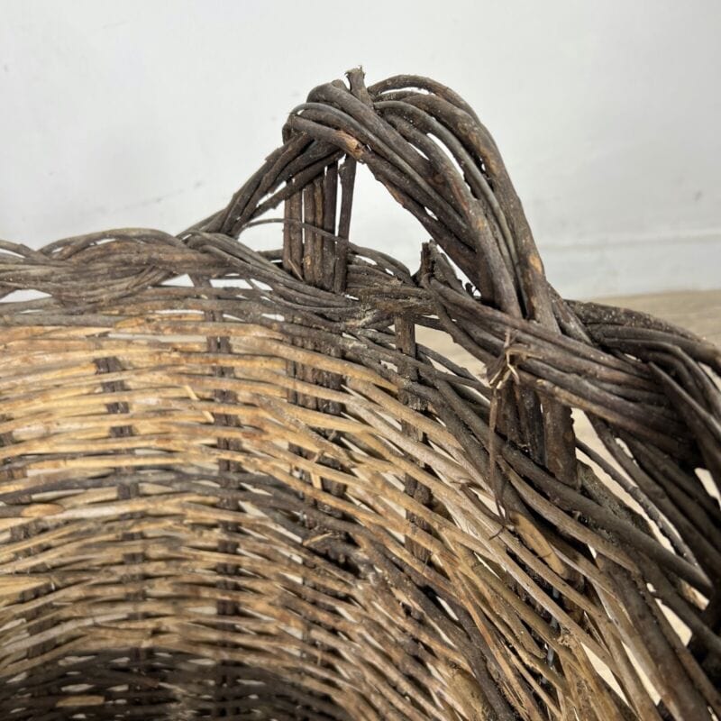 Cesta portalegna in vimini da interno cesto antico contenitore per camino 900 Vintage
