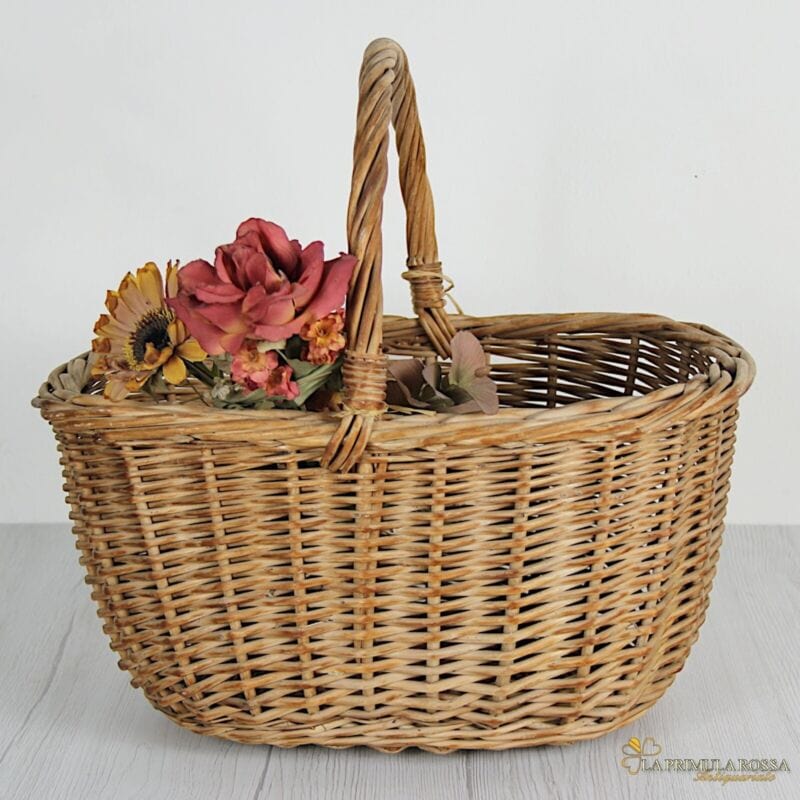 CESTO IN VIMINI VINTAGE CON MANICO VECCHIO CESTINO SHABBY CHIC ANTICO PANIERE Vintage