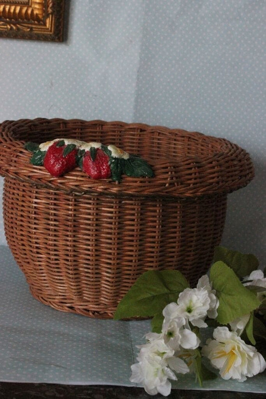 CESTO VINTAGE IN VIMINI / PANIERE D'EPOCA  CESTINO  VECCHIO CACHE POT H 17cm Vintage