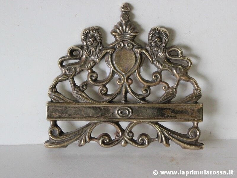 CIMASA D'EPOCA IN OTTONE  FREGIO LEONI VINTAGE BRASS LIONS TOP SIDE ORNAMENT Restauro