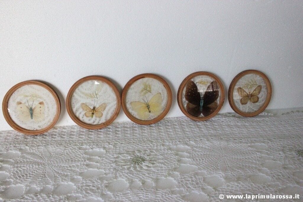 CINQUE SOTTOBICCHIERI VINTAGE CON FARFALLE - SET OF 5 COASTERS WITH BUTTERFLIES Complementi d'arredo