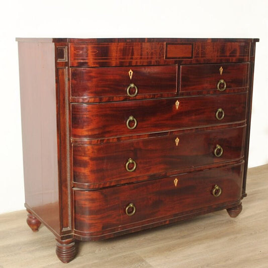 Comò cassettone antico 800 bombato stile inglese stile mobile in legno di mogano Arredamento