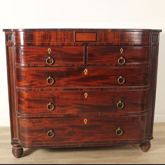 Comò cassettone antico 800 bombato stile inglese stile mobile in legno di mogano Arredamento